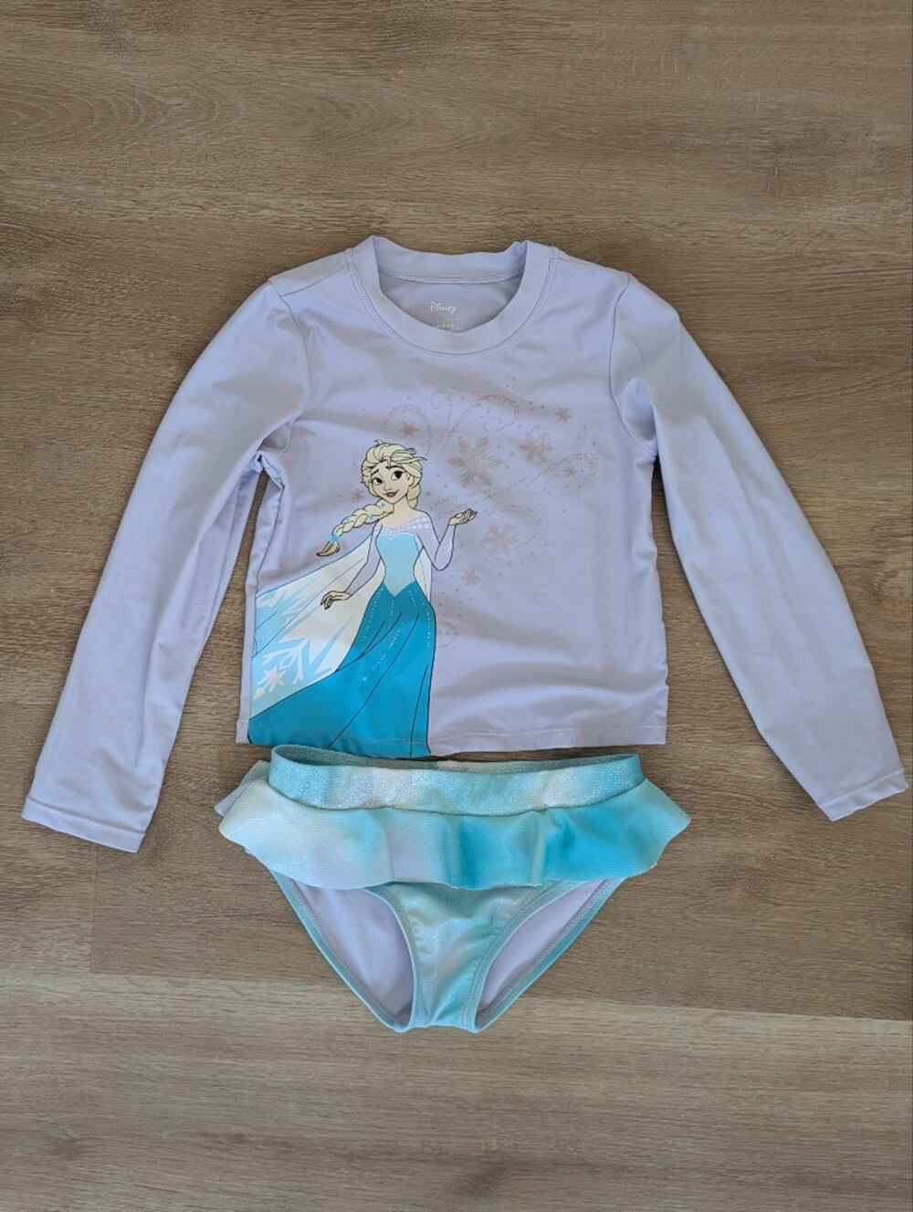 Disney Frozen Girls Light Purple Rash Guard Top And Matching Bottoms